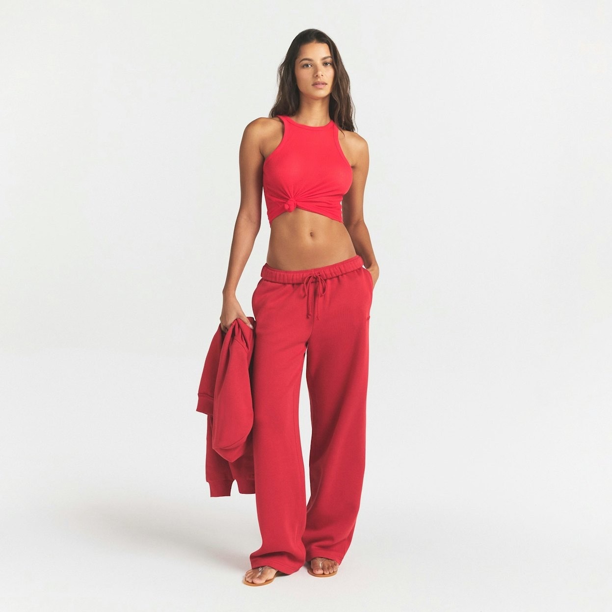 Xs Skims Fleece Classic Straight Leg Pant Ruby Nwt